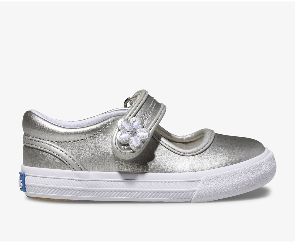 Kids Keds Slip Ons - Ella Mary Jane - Silver - 3970-HCWLF